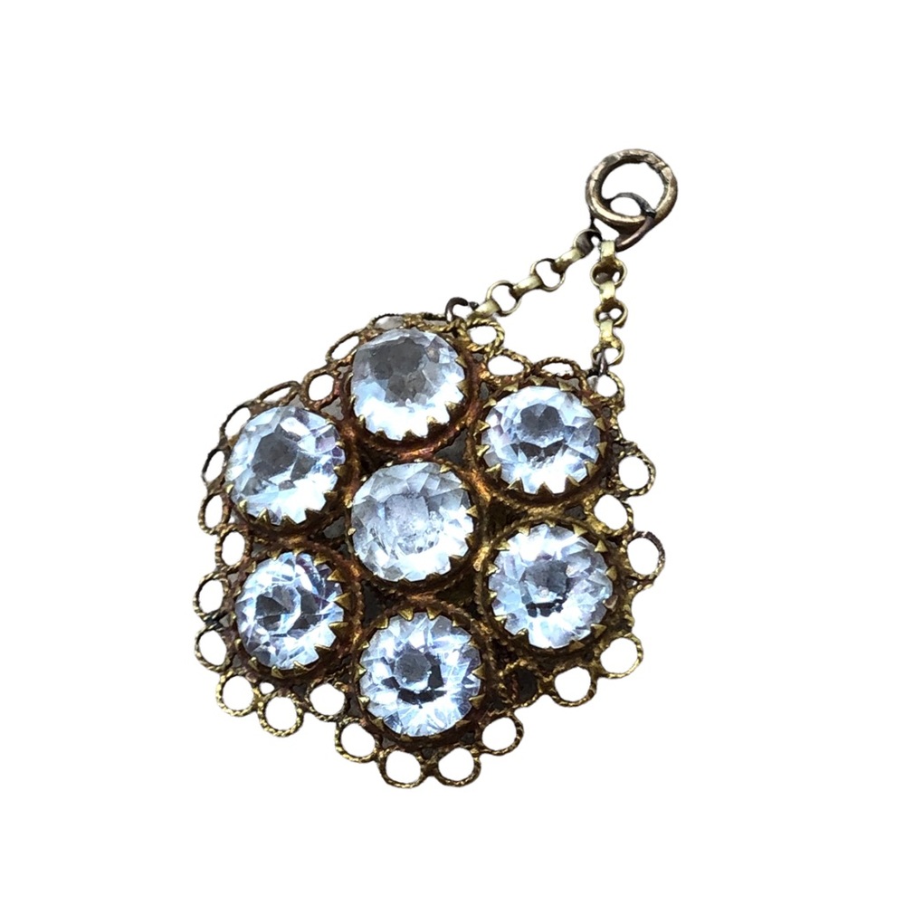 Antique Flower Crystal Filigree 14k Pendant.